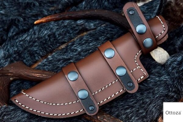 Ottoza Handmade Leather Knife Sheath - Right Hand Tracker - Bushcraft, Hunting & Survival Knife Sheath - Horizontal Carry Dark Brown Top Grain Leather No:99 - Image 6