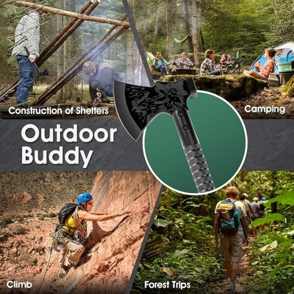 Survival Axe 10 in 1, Outdoor Adventure Tactical Axe, Sharp Camping Hatchet with Outdoor Knife, Compass and Hammer, Multi-Purpose Tool for Forest Travel, Hunting and Camping - Image 6
