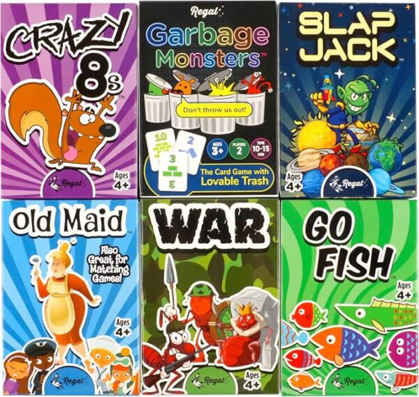 Regal Games Card Games for Kids - Go Fish, Crazy 8's, Old Maid, Slap Jack, Garbage Monster, War - Simple & Fun Classic Family Table Games - Games May Vary (6 Set) - Image 2