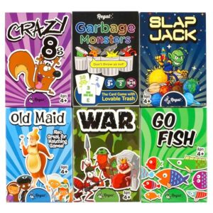 Regal Games Card Games for Kids - Go Fish, Crazy 8's, Old Maid, Slap Jack, Garbage Monster, War - Simple & Fun Classic Family Table Games - Games May Vary (6 Set)