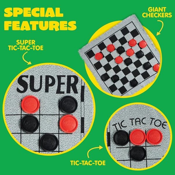 3-in-1 Vintage Giant Checkers, Tic, Tac, Toe, with Reversible Mat, 24 Chips, Family Board Game, Lawn Game, BBQ Party Favor, Indoor and Outdoor Activity for Kids and Adults - Image 4